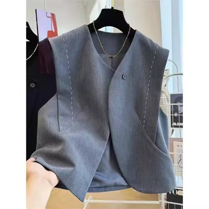 Ropa de temperamento 2025, chaleco retro coreano, camiseta sin mangas de color sólido para oficina para mujer - 1