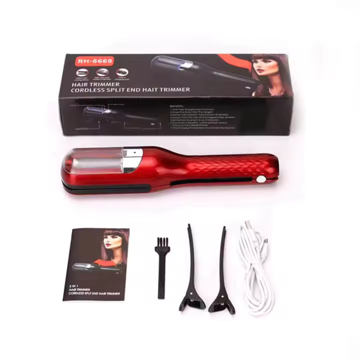 Removedor de recortador de puntas abiertas, reparación de cabello dañado, tratamiento de cuidado del cabello, corte de cabello inalámbrico recargable, Rojo - 1