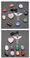Colgante de ala de Ángel de 7 Chakras Natural, forma de corazón, cuarzo rosa, piedras pulidas caídas, juego de cristales curativos de energía, regalo con caja - details 1