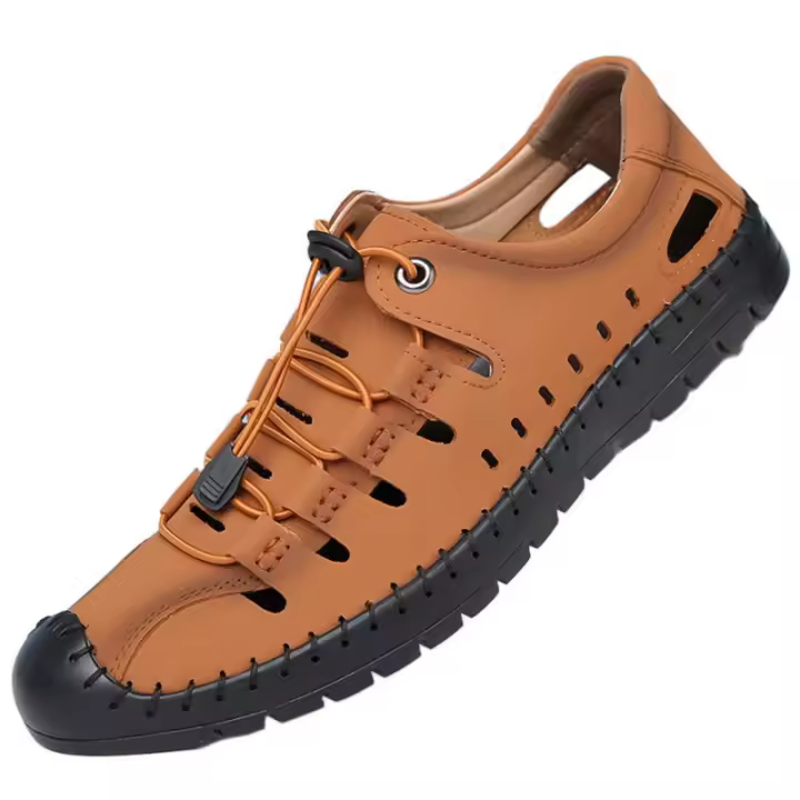 Sandalias para hombre, novedad de verano 2025, zapatos casuales de cuero hueco para hombre, zapatos antideslizantes con agujeros para conducir, sandalias de cuero de fondo suave para hombre - 1