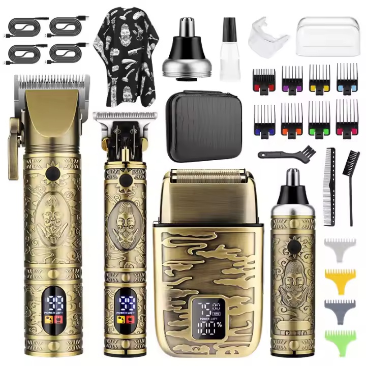 Juego de cortapelos profesional para hombres, afeitadora eléctrica, afeitadora inalámbrica, cortapelos, cortapelos, recortadora de barba, pantalla LCD, juego de cuidado para hombres, regalos para él - 1