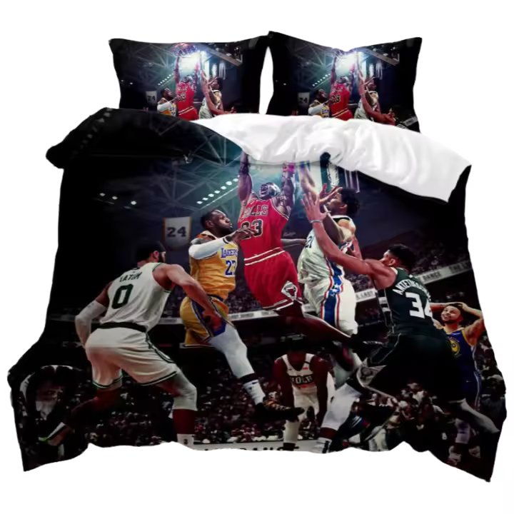 Juego de ropa de cama con impresión 3D de baloncesto, funda nórdica con funda de almohada, textiles para el hogar - 1