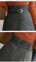Falda Agujera de Cintura Alta y Adelgazante MOUKYUN Estilo a Cuadros de Lana-Cuerno Midi con Cinturón Moda de Mujer - details 11