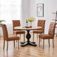 Juego de 2 Sillas de Comedor Silla Acolchada con Respaldo Alto Patas de Madera Silla Tela para Comedor Cocina Color Marrón - details 2