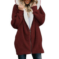 Suéter de lana con chaqueta de lana de cordero con capucha y cremallera para mujer - details 35