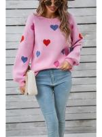 Jersey holgado con patrón de corazón para mujer, suéter de punto blanco Kawaii con cuello redondo, manga larga, tendencia juvenil - details 6