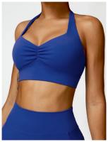 Sujetador deportivo con cuello Halter para mujer, Top fruncido de alto soporte para gimnasio, ropa de entrenamiento, corsé de - details 3