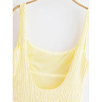 Elegante Vestido Amarillo de Lona Texturada Cuello Cuadrado A-Línea Casual de Vacaciones para Mujeres Verano 2025 - details 8