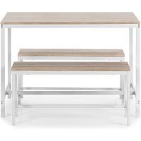 Conjunto Mesa y 2 Bancos Blanco para Comedor o Cocina, Mesa 110 cm x 70 cm x 75 cm, Estructura metálica - details 1