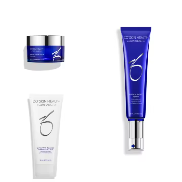 ZO SKIN Limpiador Exfoliante 200ml + Esmalte Exfoliante 65g + Radical Night Repair 60ml Set de tres piezas - 1