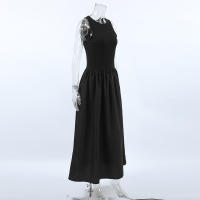 Estilo francés cuello redondo sin mangas Patchwork invierno nuevo vestido largo mujeres moda elegante viaje - details 16