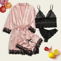 Ence Conjunto de pijama sexy para mujer, ropa interior cómoda de verano y hogar de 4 piezas con bata de satén de seda - details 3