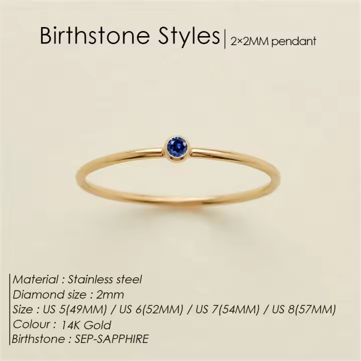 EManco-Anillo de piedra natal de acero inoxidable 316 Color dorado estilo Simple de moda para mujer regalo de fiesta y Festival - 1