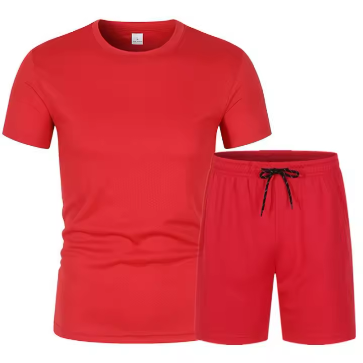 Camiseta de baile transpirable de 2 piezas de manga corta para hombre, pantalones cortos deportivos, color sólido informal - 1