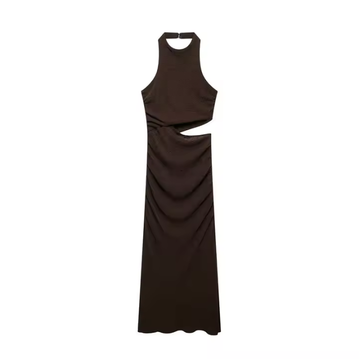 Estilo de mujer Marrón Cuello Halter Tejido ss, Sin mangas, Elegante - 1