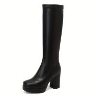 Botas de tacón de bloque de Color sólido para mujer, botas de vestir sin cordones, elegantes botas hasta la rodilla - details 4