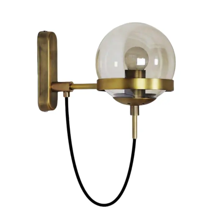 Lámpara de pared Industrial Retro, Luz de pared de Metal, Sombra de bola de Vidrio, dormitorio, Sala de estar, pasillo, Hotel, Baño - 1