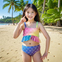 Traje de baño de sirena para niños traje de baño dividido conjunto de tres piezas traje de rendimiento de falda de princesa para niños grandes, medianos y pequeños traje de baño de bikini - details 2