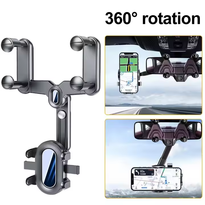 Soporte Universal de teléfono móvil para coche, espejo retrovisor retráctil giratorio de 360 °, grabadora de conducción, para iPhone - 1