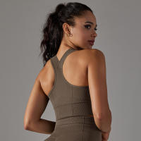 Nessaj-Sujetador deportivo sin costuras, top a prueba de golpes, cómodo Chaleco de gimnasio, color sólido, para entrenamiento, correr - details 22