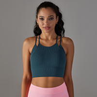Hamidou-Sujetador de gimnasio Sexy para mujer, Top de hilo, informal, a rayas, sin costuras, de punto, a la moda - details 21