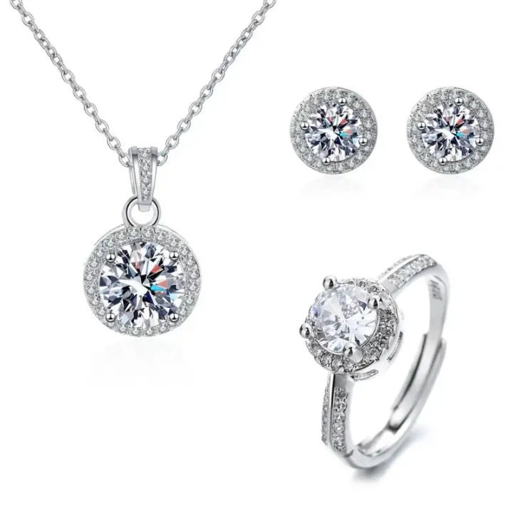 Conjunto de Plata de Ley 925 para Mujer Collar, Pendientes, Anillo, Cadena, Joyería de Moda - 1