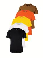 Camisetas de algodón cómodas y sólidas para hombre, camisetas informales transpirables de manga corta para uso diario en verano, 5 uds. - details 1