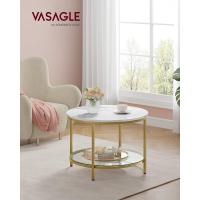 Centro, Mesita de Salón, de Mármol de Imitación Redonda, Estante de Vidrio Templado, Montaje Fácil, Estilo Moderno, Blanco Mármol y Dorado Claro LCT072W59 - details 1
