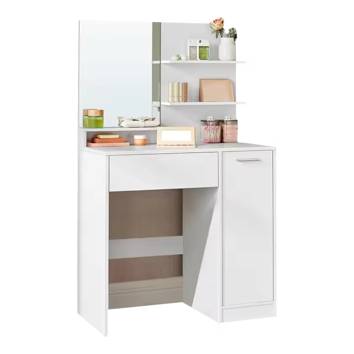 Tocador, Tocador con Espejo, 2 Estantes Regulables Detrás de la Puerta y 1 Cajón, Blanco Nube RDT119W01 - 1