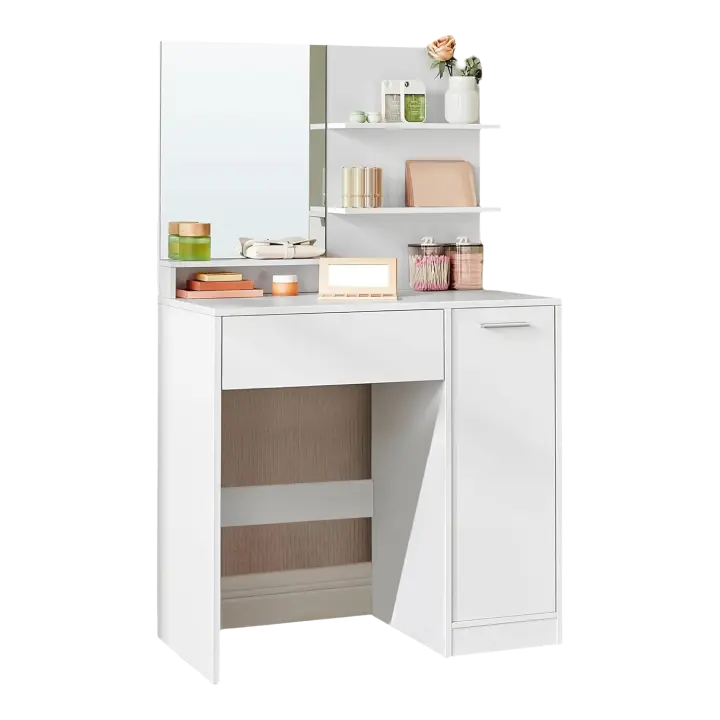Tocador, Tocador con Espejo, 2 Estantes Regulables Detrás de la Puerta y 1 Cajón, Blanco Nube RDT119W01 - 1