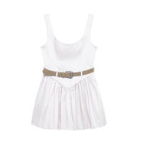 Mini correa SS con cinturón de moda para mujer estilo cuello cuadrado - details 1