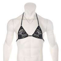 CLEVER-MENMODE-Lencería de encaje transparente para hombre, sujetadores eróticos, ropa de dormir Sissy, cuello Halter, arnés con correas ajustables, Mini sujetador para hombre - details 4