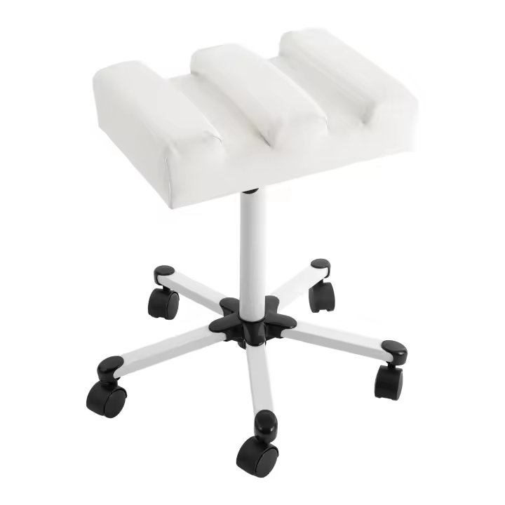 Taburete portátil de pedicura, reposapiés ajustable, color blanco, con ruedas, para salón de manicura y Spa - 1