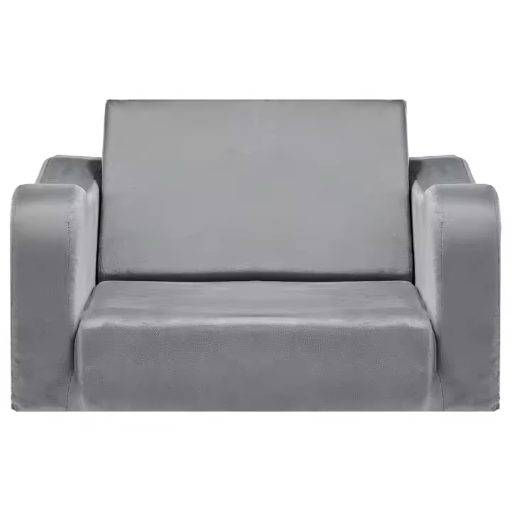 Sofá Infantil 2 en 1 SucceBuy, Sofá Plegable para Niños Pequeños con Reposabrazos, Fabricado con Esponja 28D y Tela de Pelo Corto, Silla Convertible en Tumbona para Jugar o Relajarse, Tamaño Mediano, Gris - 1