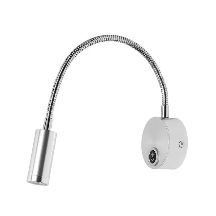 Lámpara LED de pared regulable, luz de lectura montada en la pared, cabecera para dormitorio, Hotel, Proyecto y Oficina, color blanco y plateado, 3W - 1