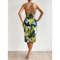 Nuevo vestido de tirantes medio y largo con estampado de abertura lateral para mujer - details 4