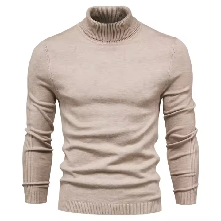 2025 Jersey casual de cuello alto para hombre, suéter de punto, color sólido - 1