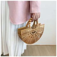 Ins verano gran capacidad nuevas cuentas de madera dura Semicircular ahuecado Eco al aire libre bambú trenzado vacaciones playa bolso de mano - details 15