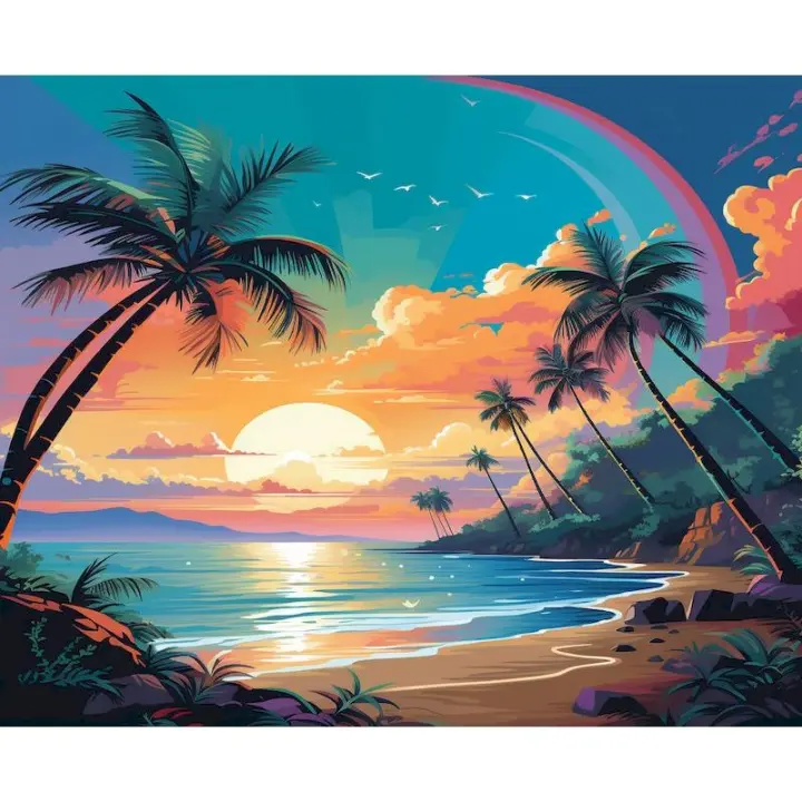 RUOPOTY Kit de Pintura por Números Paisaje de Coco Moderno Tamaño 40x50cm - 1