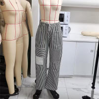 Pantalones a rayas para mujer, pantalones de pierna ancha con cordón de cintura elástica, pantalones sueltos con bolsillos, ropa de calle Vintage - details 1