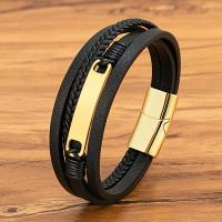 Pulsera de Cuero Trenzado de Múltiples Capas para Hombre Correa de Acero Inoxidable Informal con Broche Accesorios de Joyería Regalo - details 1