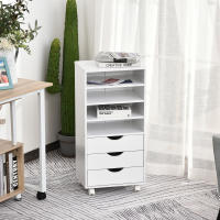 Vinsetto Mueble Auxiliar para Oficina Estudio Gran Espacio de Almacenaje con 3 Cajones 4 Estantes Abiertos 4 Ruedas 38x30x86,8 cm Blanco - details 1