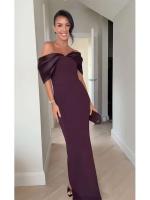Elegante Vestido de Satén con Detalles de Parche Vestido Largo con Espalda Descubierta y Hombros Fuera Vestido de Fiesta de Moda para Mujeres - details 4