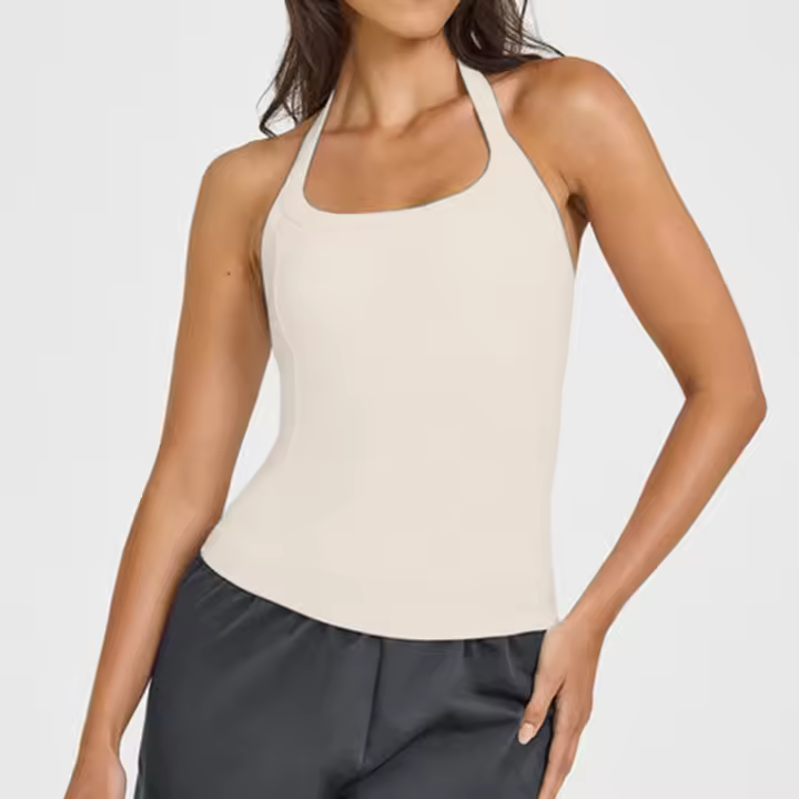 Top de yoga con cuello halter y almohadillas incorporadas para el pecho, sin mangas2025Top de fitness de verano, ropa interior para mujeres - 1