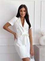 Vestidos de traje informales para mujer, chaqueta de manga corta con cuello en V, botones, Beige S - details 8