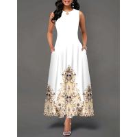 Women's Boho Long Dress Elegant Sleeveless Floral Print Casual Beach Party Summer Dress - details 12