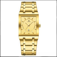 Galvanoplastia calendario empresarial cuarzo impermeable pequeña pepita de oro cuadrado hombre acero correa reloj - details 6