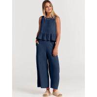Conjunto casual de verano para mujer, top sin mangas plisado y pantalones cortos de pierna ancha - details 39