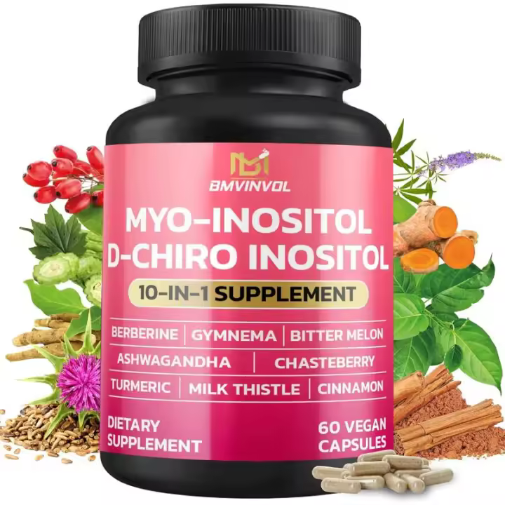BMVINVOL Suplemento de mio-inositol y D-chiro inositol Ideal relación 40:1 más berberina, canela, Ashwagandha + 5 más - 90 - 1