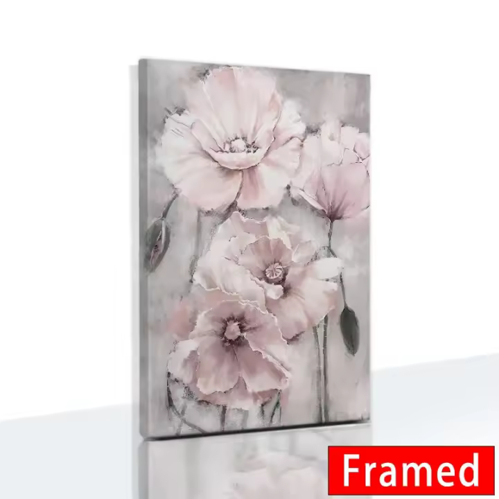 Póster Nórdico de Pintura en Lienzo de Tulipanes Rosa y Peonías con Marco de DHROOM Decoración Moderna para Sala de Estar Arte de Pared para el Hogar - 1